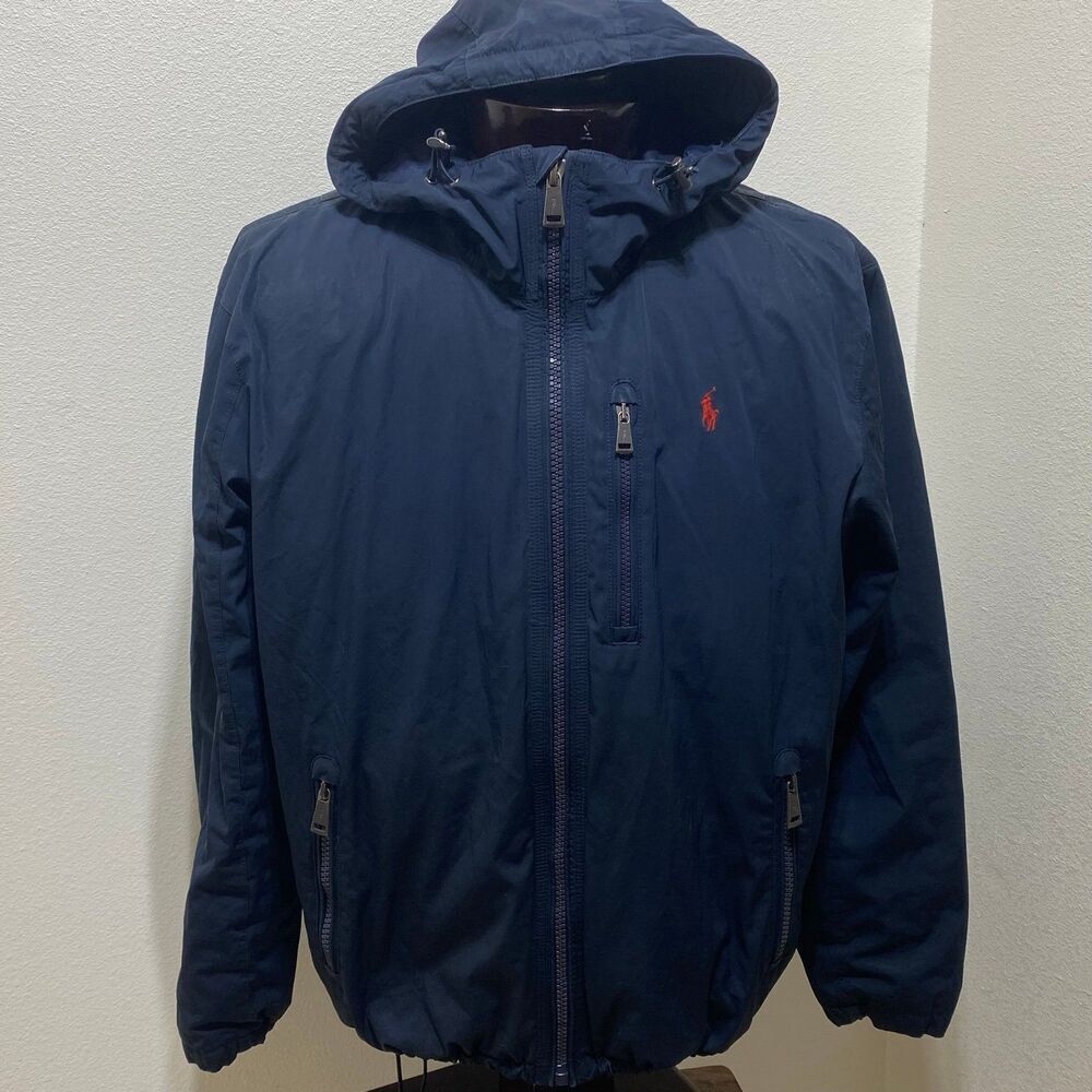 Polo Ralph Lauren Hooded Anorak Down Jacket Coat Navy Blue Men’s Size Large